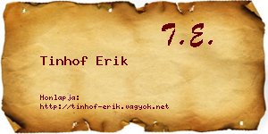 Tinhof Erik névjegykártya